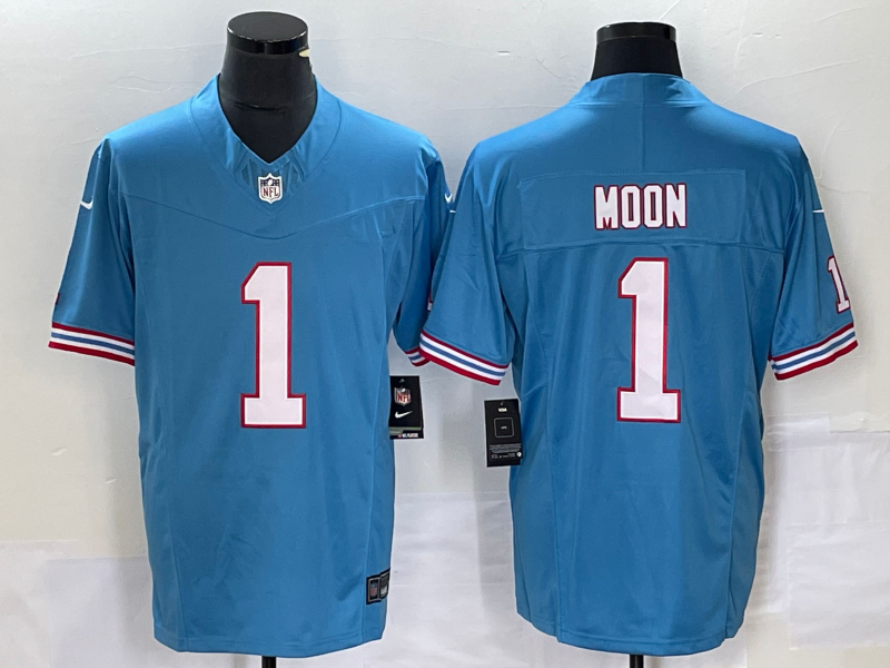 Men's Light Blue Tennessee Titans #1 Warren Moon 2023 F.U.S.E. Vapor Limited Throwback Stitched Football Jersey